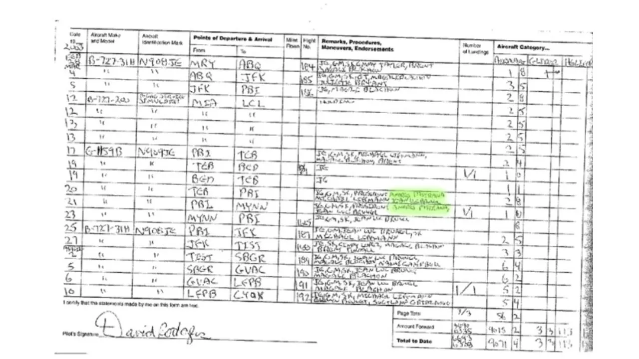 Manifiesto de vuelo en avión de Jeffrey Epstein cuando viajó Andrés Pastrana Arango a Cuba.